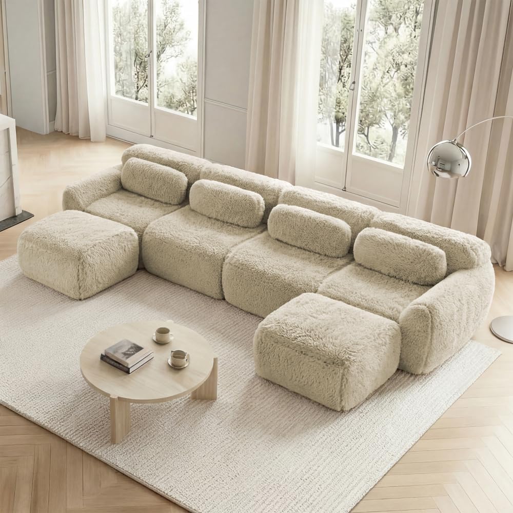 Sofa Sapgaks, Khaki, ausklappbar, komprimiertes, 2-4-Sitzer, 3-Sitzer-, Bezug aus weichem Stoff, modular, ohne Struktur