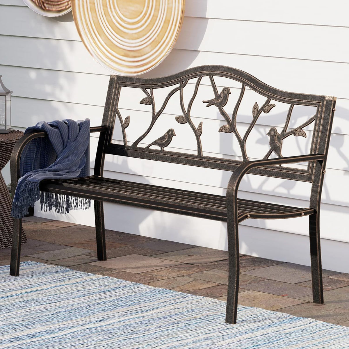 PHI VILLA Sitzbank, Natur, Gartenbank Metall 2 Sitzer Bank für Park Outdoor Terrasse