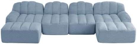 Sofa chellago, Blau, U-Form Modulares 4-Sitzer mit 2 Ottomans, Boneless Couch für großes Wohnzimmer, Tiefe Sitzfläche aus 32D Schaumstoff