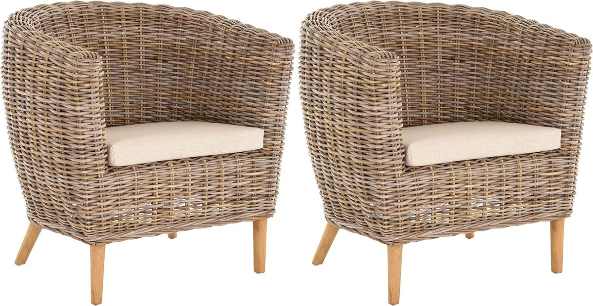 Krines Home Lounge- & Cocktailsessel, Natur/Grau, 2er Set Clubsessel Koobo Rattan Sessel Loungesessel