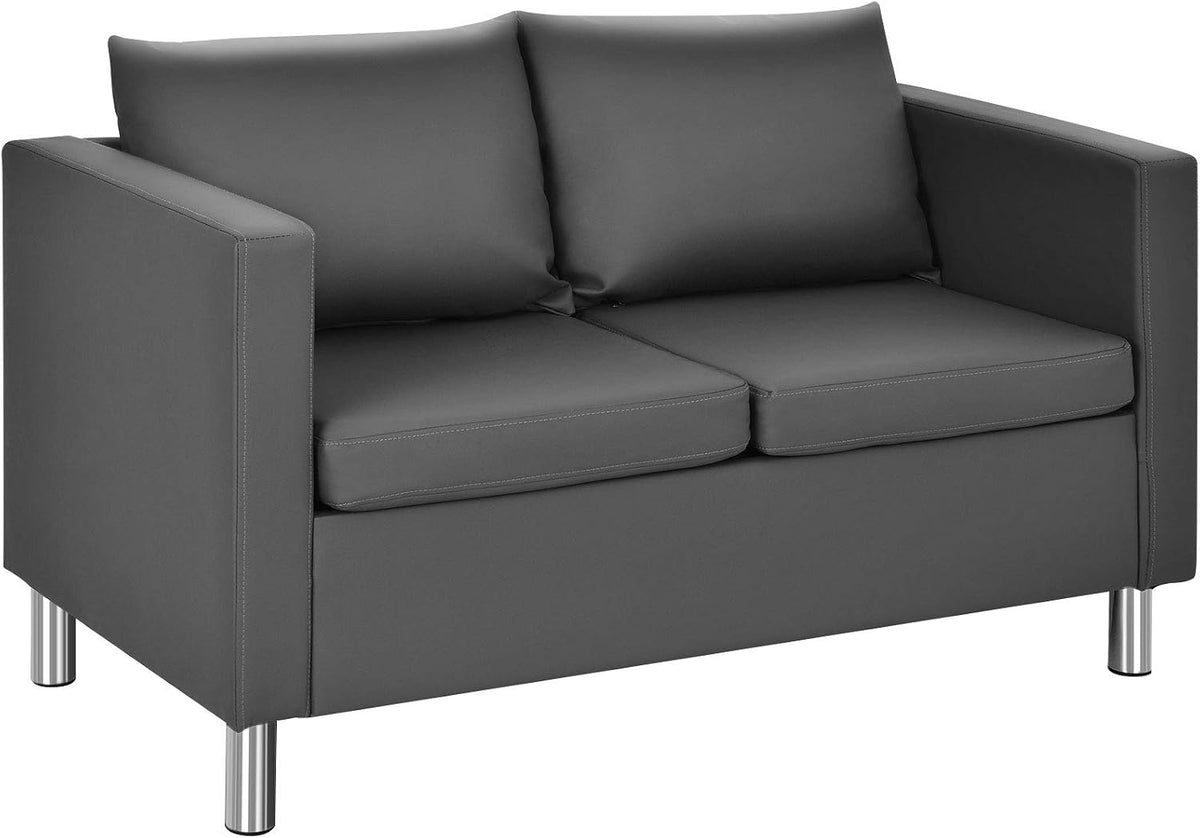 Sofa HOMASIS, 120 x 60 x 62,5 cm, Grau, 2 Sitzer, Couch mit abnehmbaren Rückenkissen & Sitzkissen, Polster mit Metallfüßen