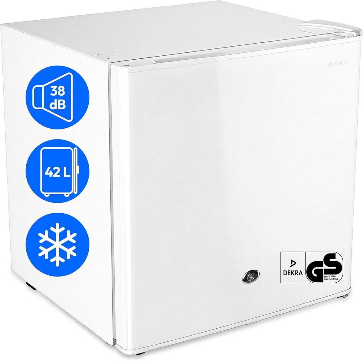 MEDION Mini-Kühlschrank, 42 L, Braun, Mini Kühlschrank mit Schloss und Eisfach (klein, leise, abschließbar, Speisen & Eis