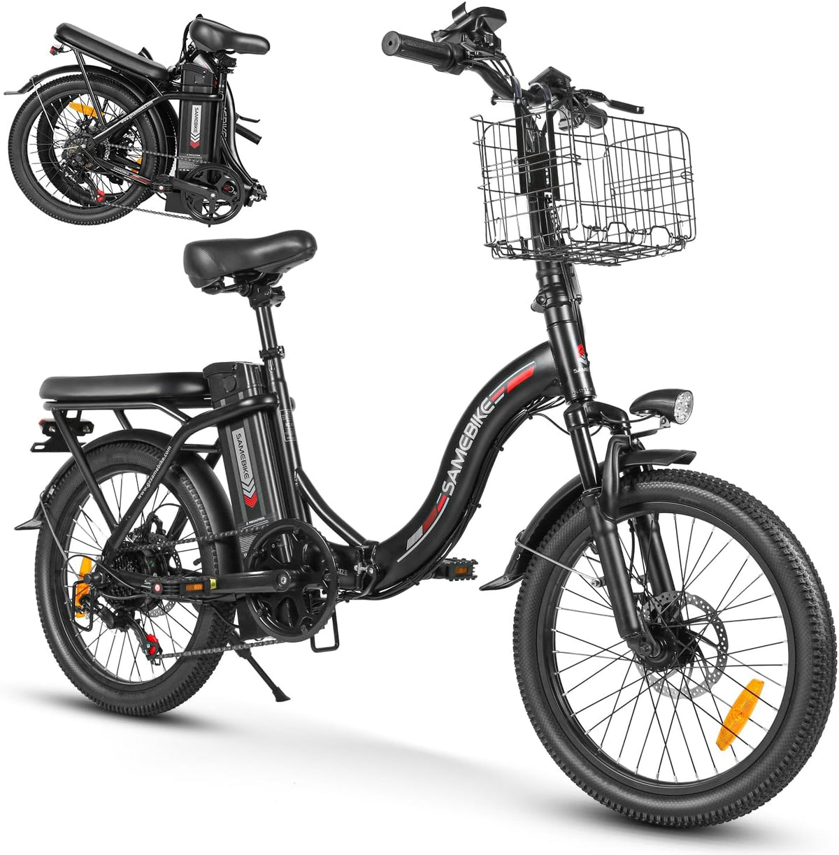 SAMEBIKE E-Bike, 250 W, 13AH, 36 V, Schwarz, SAEMBIKE Elektrofahrrad Für Erwachsene, Klappbares Elektrofahrrad Mit Abnehmbarem Akku