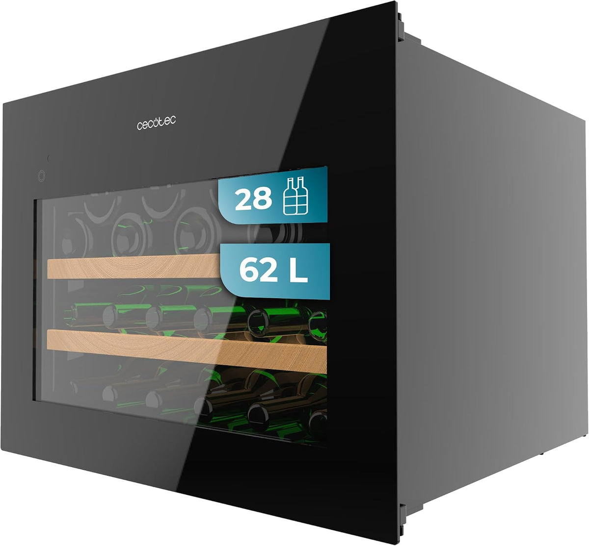 Cecotec Weinkühlschrank, Schwarz, Einbau- 28 Flaschen Bolero Grandsommelier Bi 28000 Touch, es Glas, Leise, LED-Licht