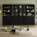 VOWNER Bücherregal, 180 cm, Schwarz, 5-stöckiges mit Glastüren, Vitrinenschrank, Küchenschränke, Küchenschrank Hochschrank