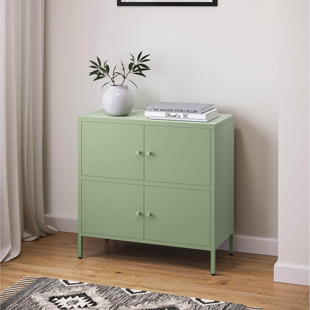 skølm Sideboard, 80 cm, Stahl mit Epoxid-Pulverbeschichtung, Natur, Atriona Kommode, mit 2 Fächern, Mintgrün, mit 4 Türen
