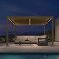 PURPLE LEAF Pavillon, 3,65 m, Grau, Pergola 3 × LED Lamellendach mit Entwässerung Champagner