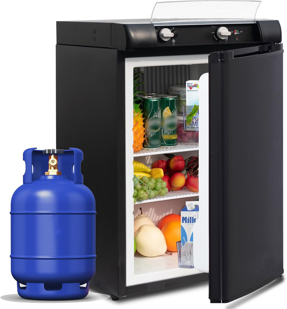 SMETA Mini-Kühlschrank, 230v, 12v, 60 L, Schwarz, Gas kühlschrank, Camping Gaskühlschrank, 3 Wege Kühlschrank, Kühlschrank Wohnwagen