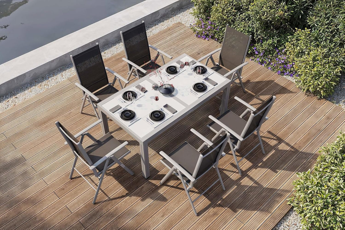 Villana Essgruppe, 220 cm, Schwarz/Silber, Sylvania Garten-, 6 Personen, ausziehbarer Tisch 160, Aluminium/Textil
