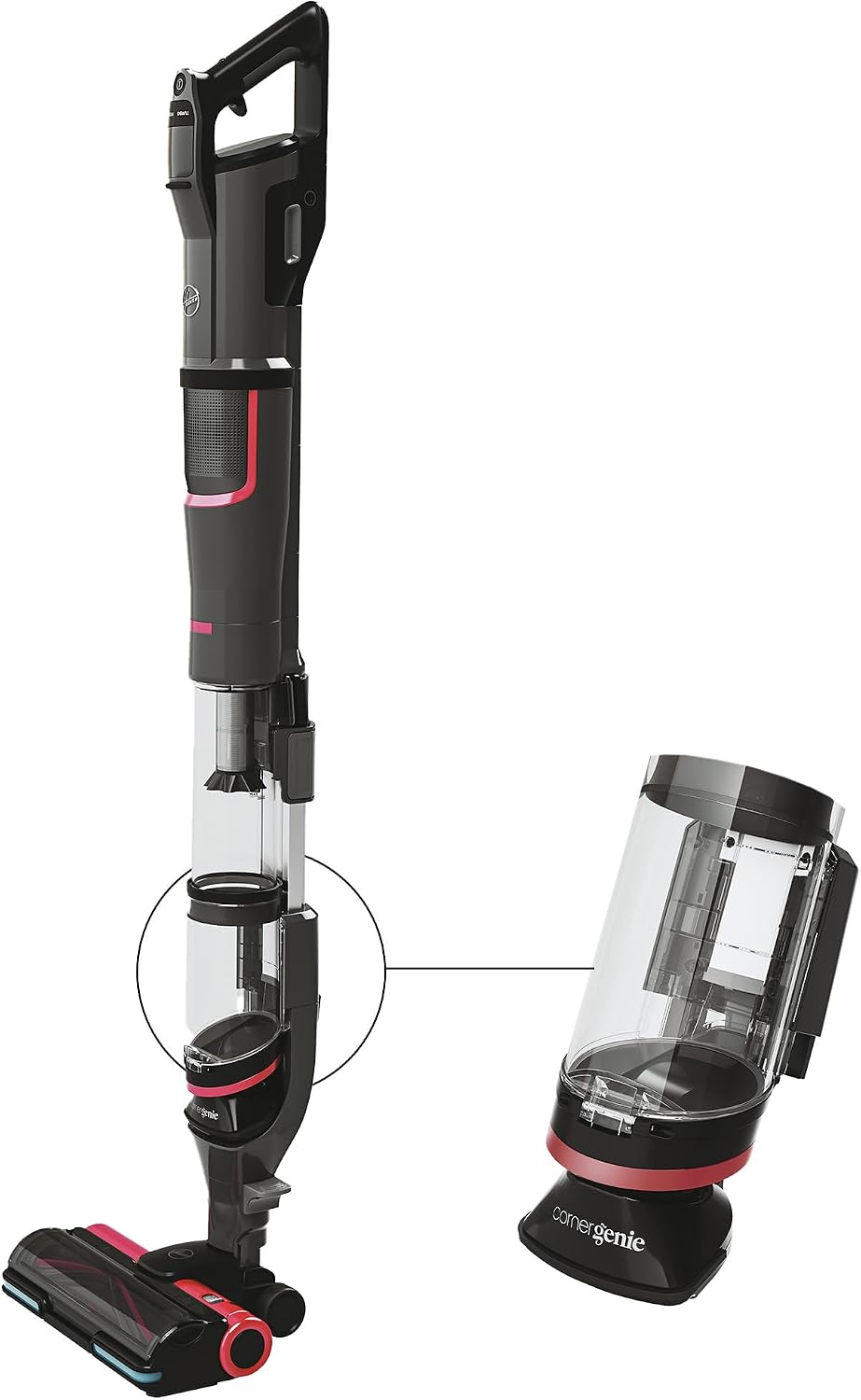 Hoover Staubsauger, 120 m, Schwarz, HFX Akku mit LED-Licht, bis ² saugen I kabellos mit Corner Genie zum Reinigen
