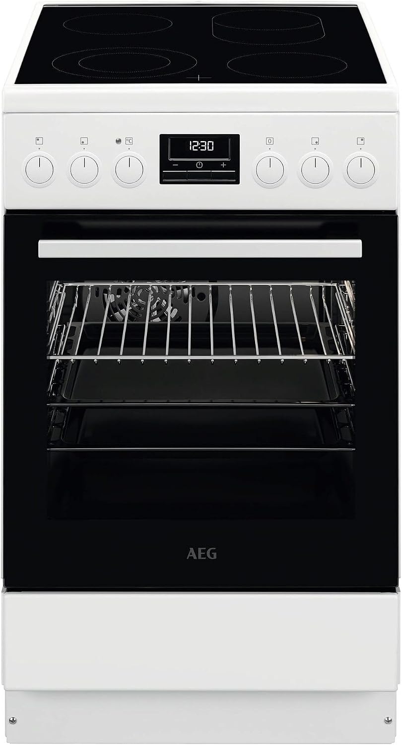 AEG Elektroherd, 50 cm, Weiß, Standherd mit Glaskeramik-Kochfeld, 1 Paar Teleskopschienen, Versenkknebel, Grillfunktion