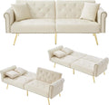 Sofa Lontl, Beige, Schlaf 2 Sitzer mit Schlaffunktion, Verstellbares aus Samt, Schlafcouch klappbar & platzsparend