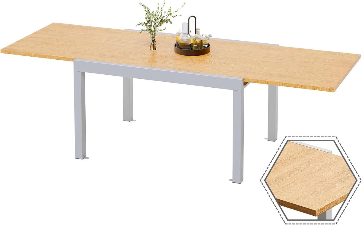Devoko Esstisch, 260x80x75 cm, Holzfarbe/Grau, Aluminium Ausziehbarer Gartentisch, Wetterfest 130- Outdoor für 6-8 Personen mit Sonnenschutz
