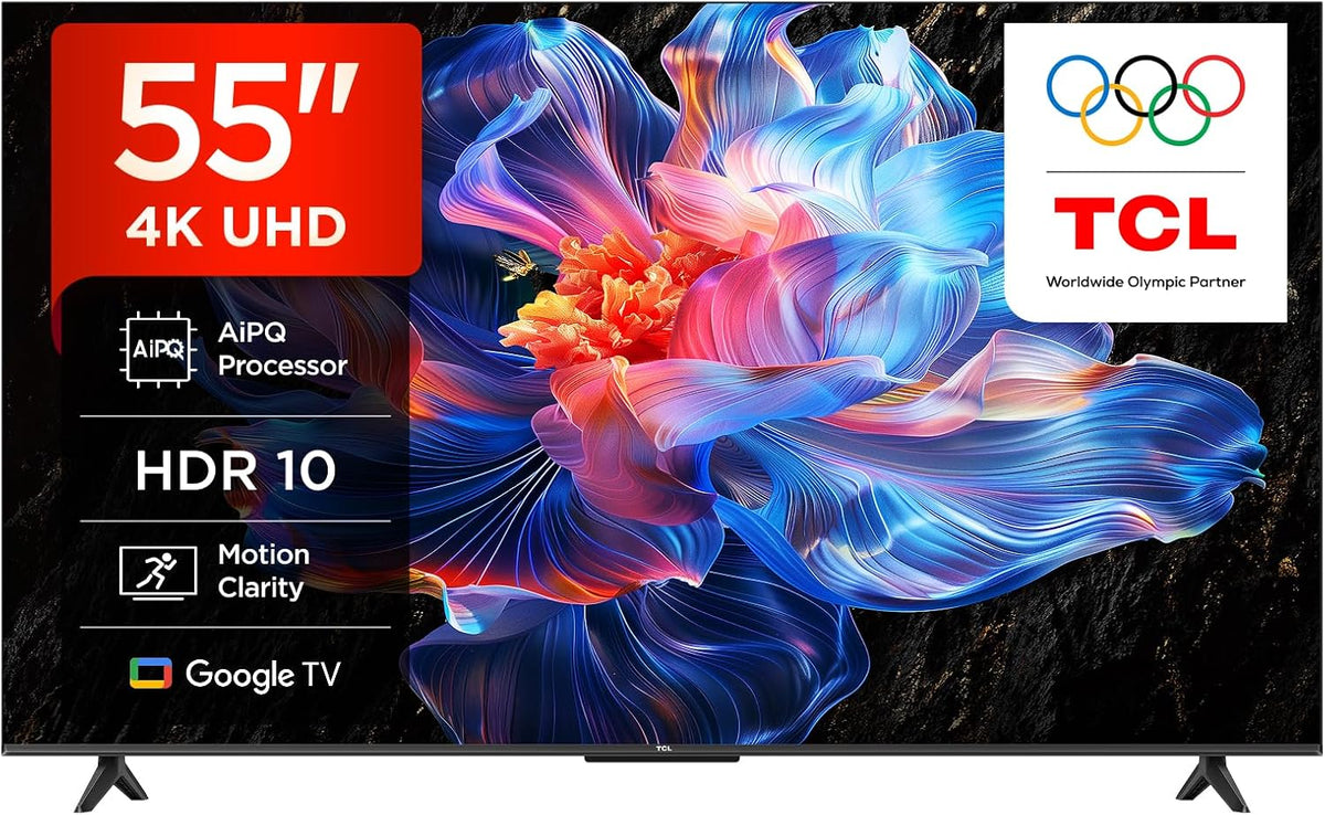TCL Fernseher, 55 Zoll, Schwarz, Smart TV, 55V6C Direct LED TV, 4K HDR, Smart TV mithilfe von Google TV (Dolby Audio