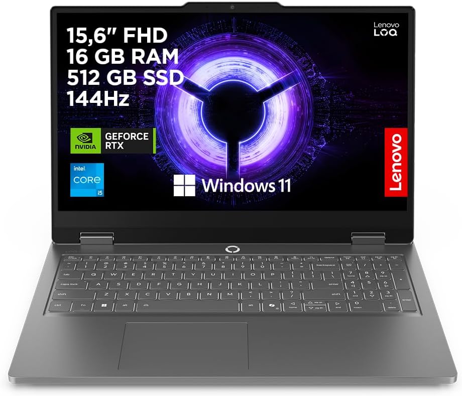 Lenovo Laptop, Weiß/Grau, LOQ Essential Gaming AI, 15.6' FHD 144Hz, NVIDIA GeForce RTX 5050, Intel Core i5-13450HX