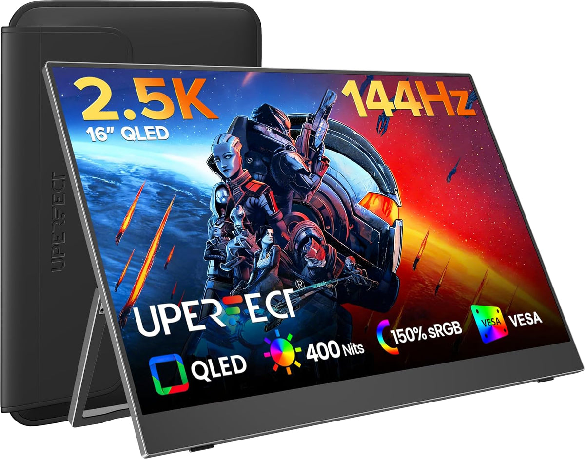 UPERFECT Monitor, Schwarz, 16' 2K 144Hz QLED Portable, 150% sRGB 2000:1 400 Nits