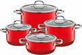 Silit Gasherd, rot, Passion Red Topfset 4-teilig, Töpfe mit Glasdeckel, Silargan Funktionskeramik, Induktionstöpfe