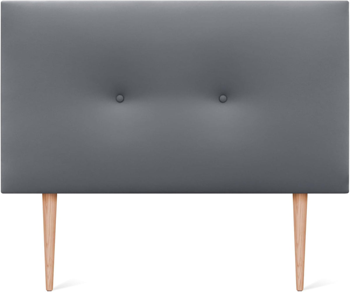 DHOME Bett, 105 x 105 cm, Grau, Kopfteil aus Kunstleder oder Stoff Acualine, einfarbig, mit Knöpfen und Beinen