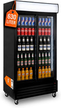 GastroHero Getränkekühlschrank, 630 L, Weiß, Leuchtaufsatz, Schiebetüren SC-630FS