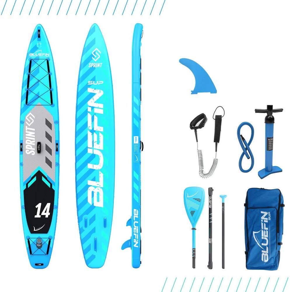 Bluefin SUP SUP-Board, Blau/Grau/Schwarz, 14′ Sprint Carbon Stand Up Paddle Board Kit