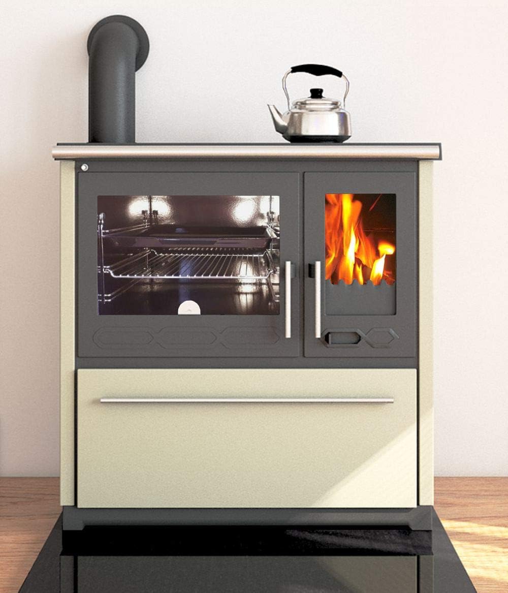 Plamen Kaminofen, 8 kW, creme, Küchenofen Holzherd 850, links - Dauerbrandherd