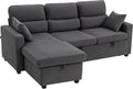 Sofa HOMCOM, Dunkelgrau, Eck mit Schlaffunktion L-Form Schlaf mit Bettkasten, Kissen, 3-Sitzer Wandelbare Eckcouch mit Cordoptik Schlafcouch