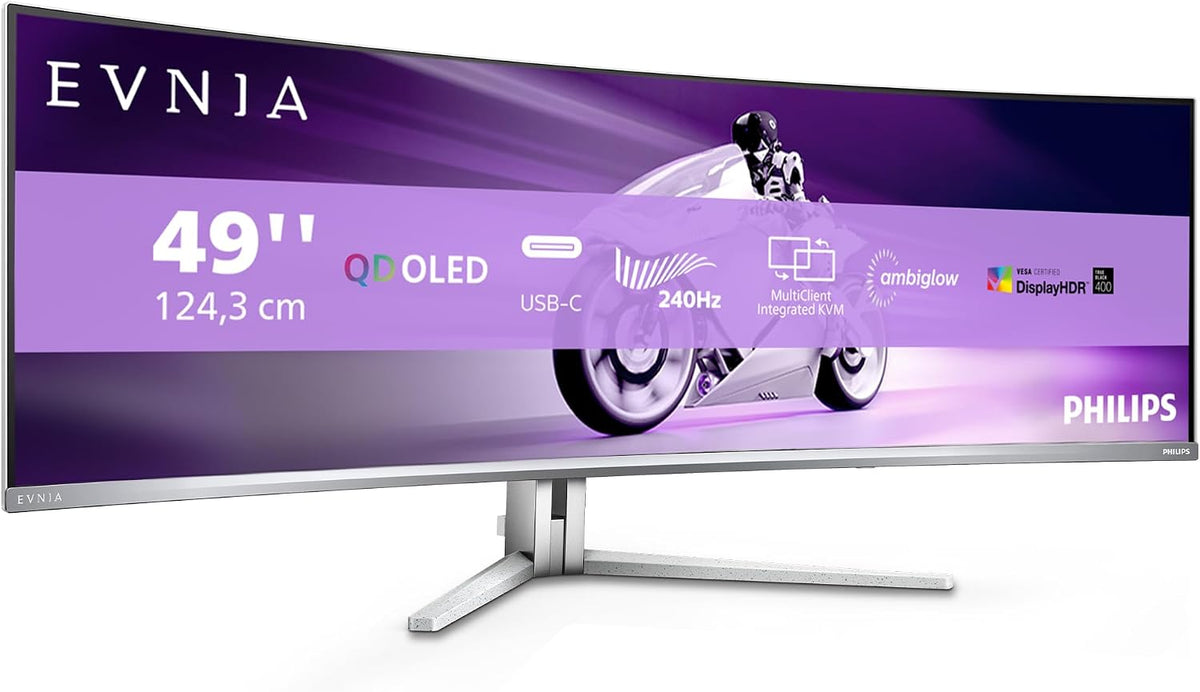 Philips Monitor, 49 zoll, Grau, Evnia 49M2C8900AM Curved, DQHD USB Hub Gaming, 240Hz, QD-OLED Panel, 0.03ms GtG