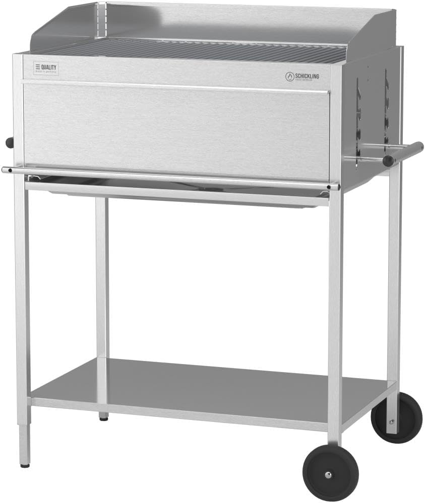 Schickling Holzkohlegrill, Grau, 'Walter XL - Basic' BBQ Edelstahlgrill Grillwagen, Rechteckig, 100% Edelstahl