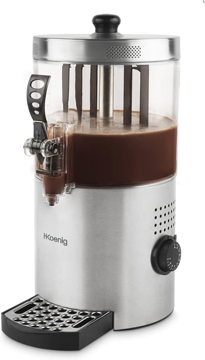 H.Koenig Schokobrunnen, 1200 W, 3 L, Silber, Heiße Schokolade Edelstahl SHK800, Herausnehmbarer Behälter, Regulierbare Thermotast