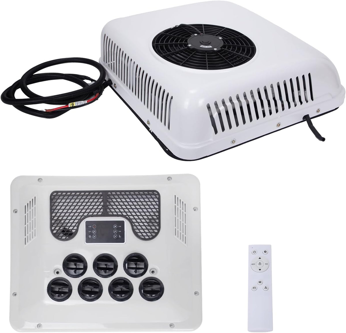 Caulitar Air Conditioners, 24 V, Weiß/Schwarz, 8000 BTU Truck Rooftop Cool&Heat RV Air Conditioner AC Kit, Buses