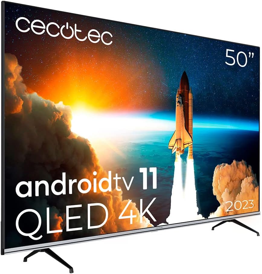 Cecotec Fernseher, 10 W, Schwarz, Smart TV, TV QLED 50' Smart TV V1 Series VQU10050S. 4K UHD, Android 11, Rahmenloses Design