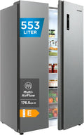 Comfee Side-by-Side-Kühlschrank, 35 dB, 553 L, Silber, Familien-Stauraum, No Frost