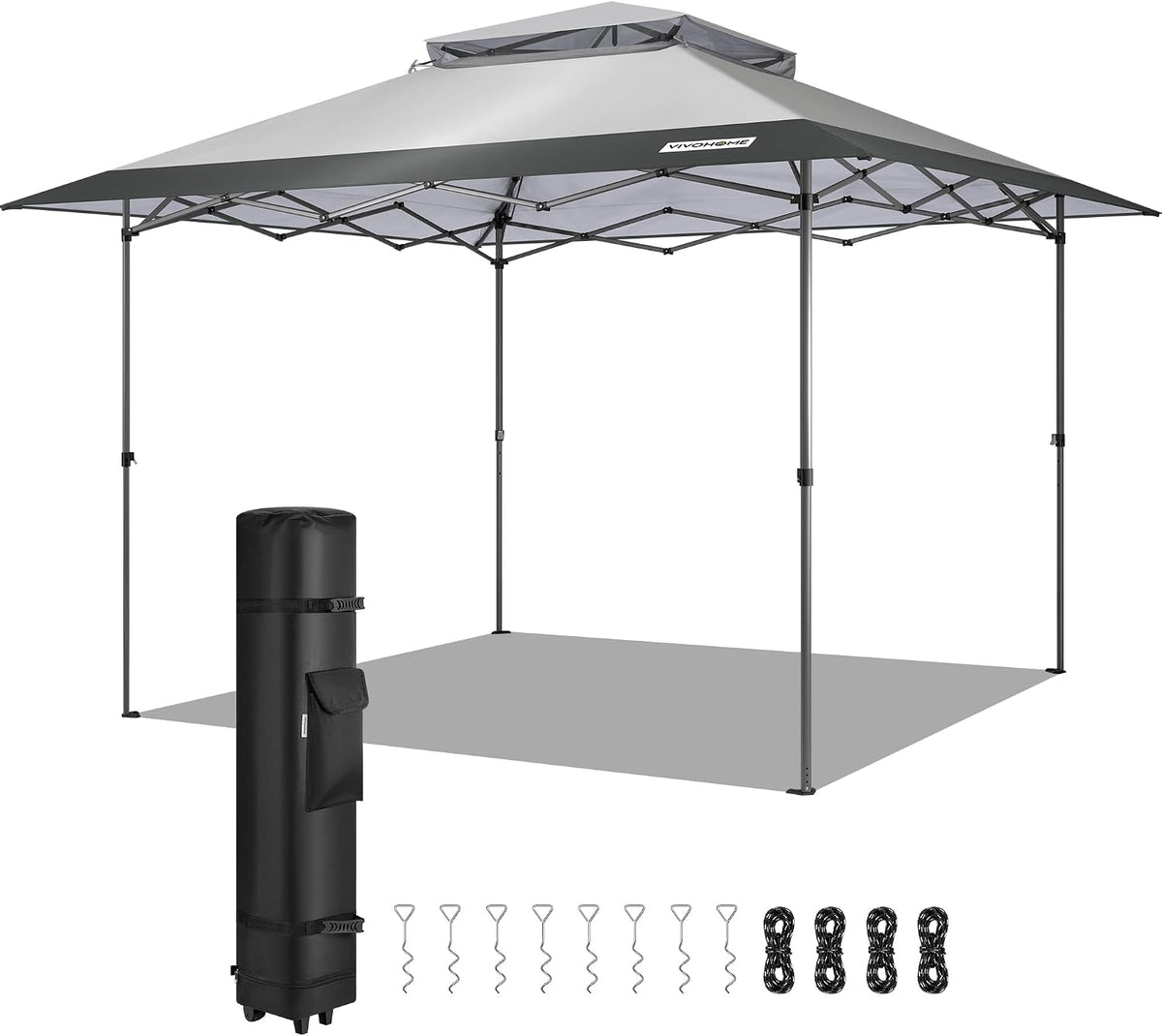 VIVOHOME Pavillon, 3m, Grau/Schwarz, Garten mit Doppeldach Höhenverstellbar Pop up mit, Tragetasche und 4 Sandsäcke für Garten Outdoor Camping