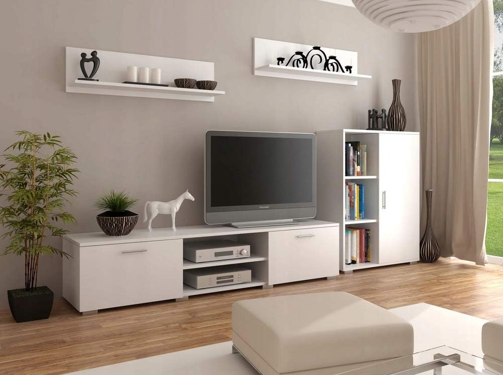 MATKAM Sideboard, 18 mm, 40 cm, 30 cm, 20 cm, Weiß, Wohnwand Chopin 4-teilig aus HDF-Platte, TV-Kommode H 35 x B 150 x T