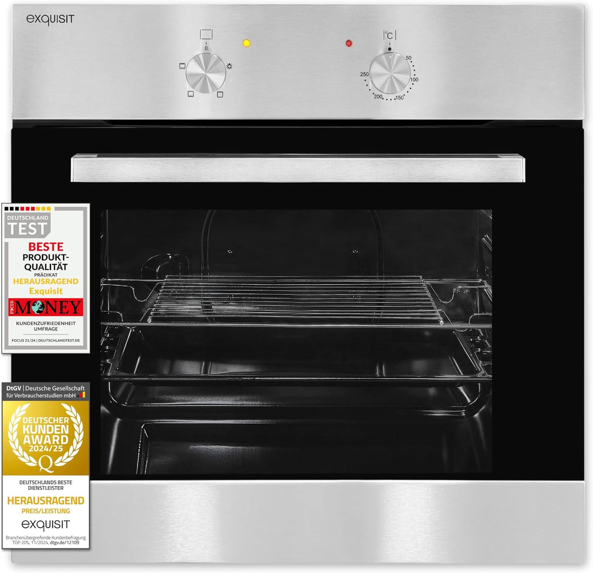 Exquisit Backofen, 2200 W, 62 l, Schwarz/Silber, Einbau EBE 455-1.1 -, Energieklasse A