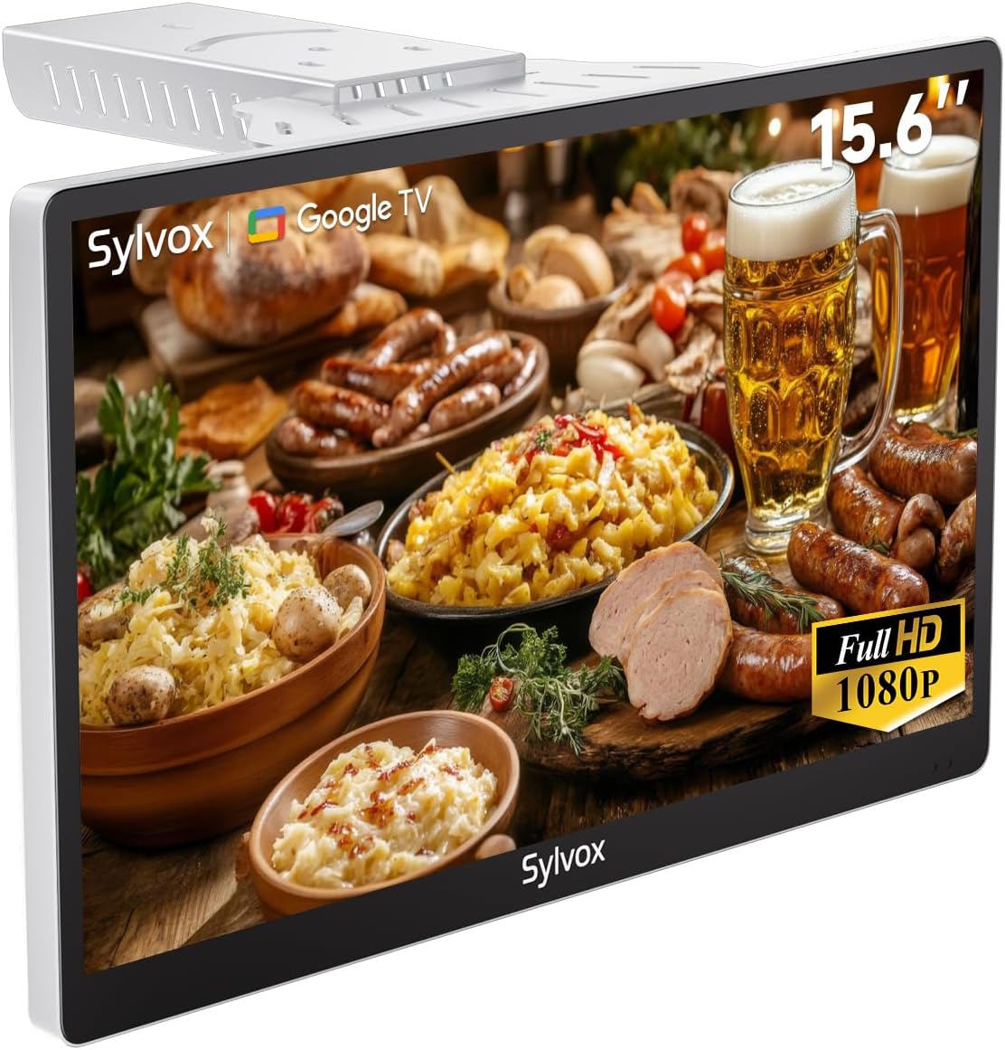 SYLVOX Fernseher, 15,6 Zoll, Schwarz, Küchen - Mini Smart Google TV, 1080P Full HD