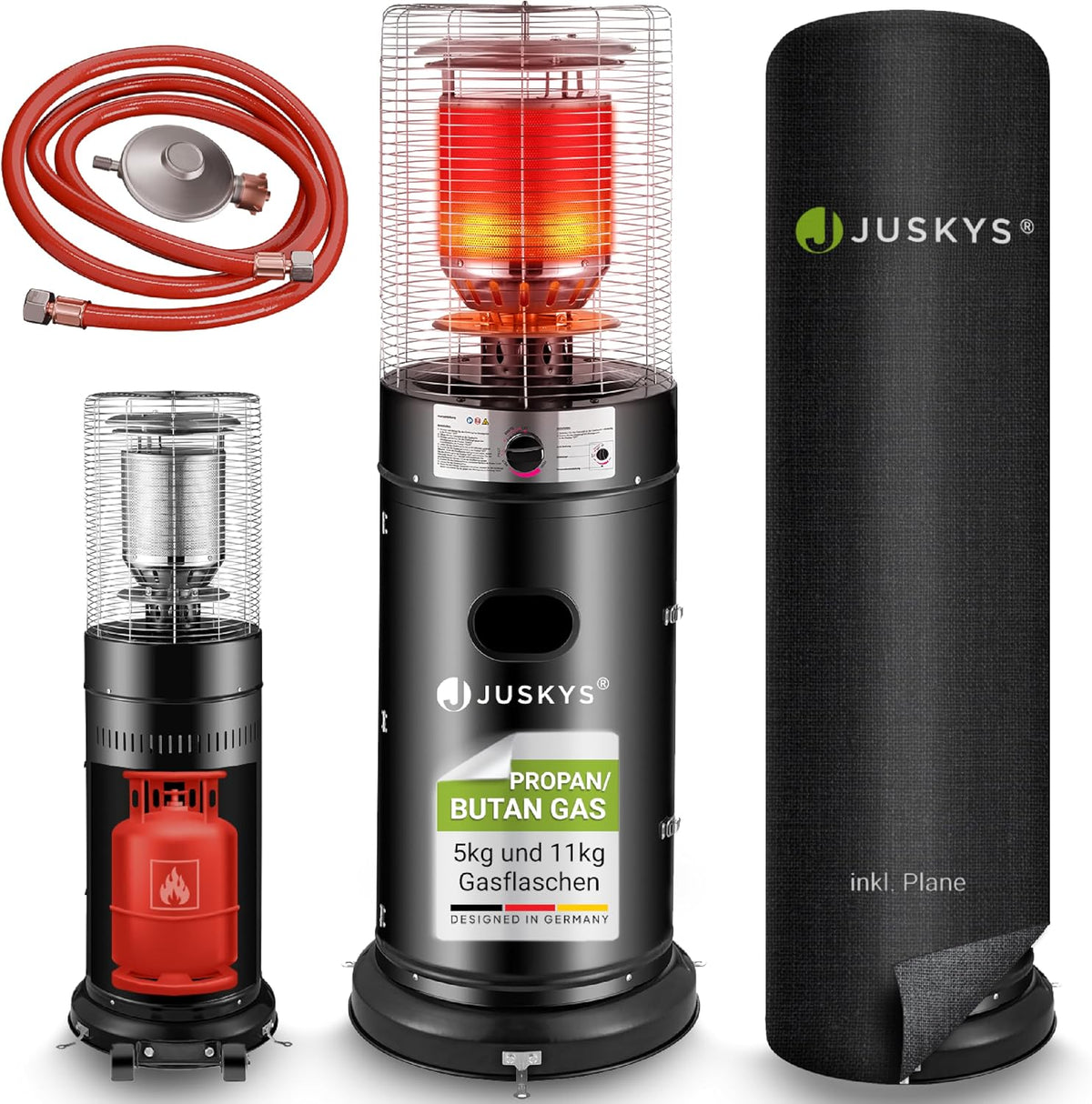 Juskys Heizstrahler, 11 kW, 11 kg, Schwarz/Rot, Outdoor Cuna mit Gas-Brenner - Heizpilz Terrassenheizer