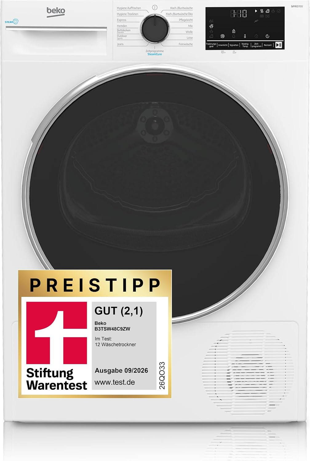 Beko Wäschetrockner, 8 kg, Silber, Stiftung Warentest GUT (2, Kondenstrockner, 15 Programme, Sensortrocknung, Säulenfähig