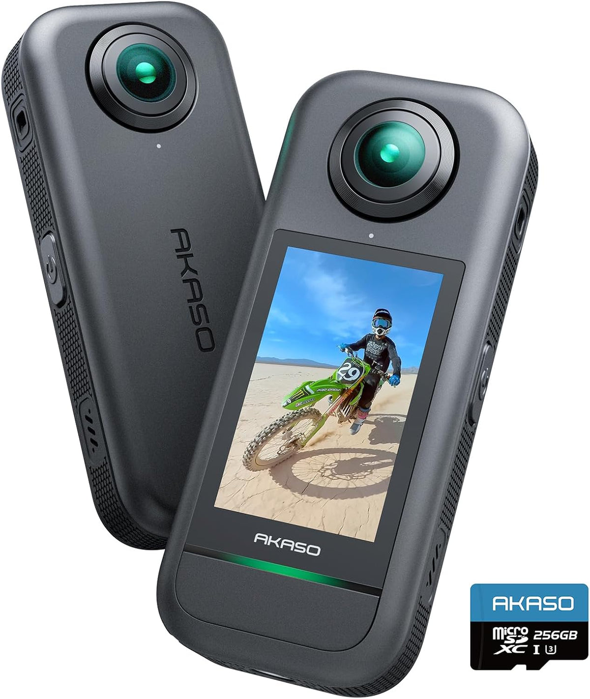 AKASO Actionkamera, Grau, 360° Action Cam - 5.7K 72MP 360 Grad mit 256GB, 2.29'' Touchscreen, Unsichtbarer Selfie Stick Effekt