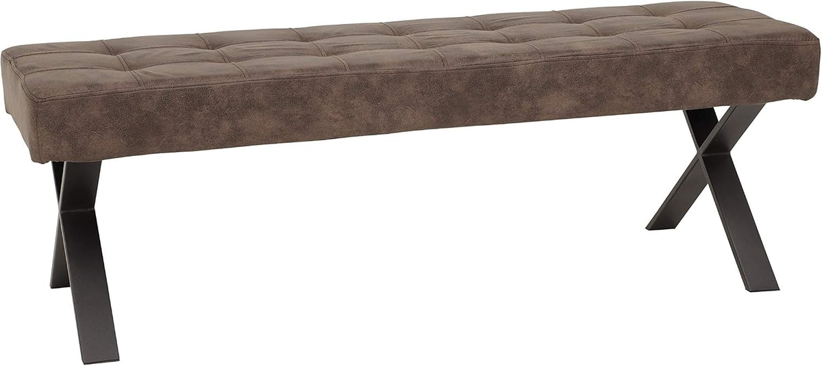 Hela Tische Sitzbank, 140x45x48 cm, Braun/Anthrazit, Esszimmerbank Donna, Bezug Softex Vintageoptik Braun, X-Metallgestell Anthrazit