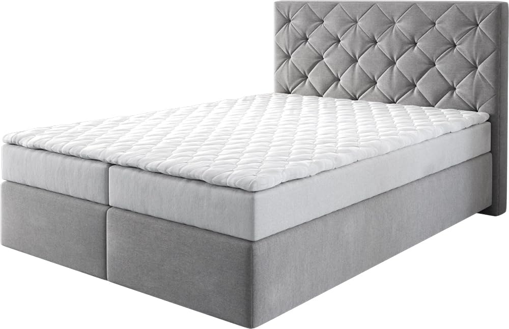 DELIFE Boxspringbett, 140x200 cm, Grau, Dream-Great Mikrofaser mit Matratze und Topper