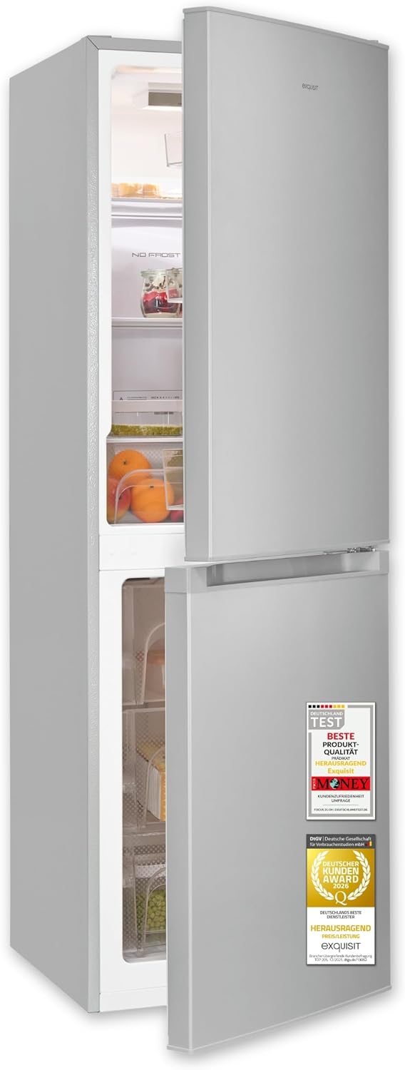 Exquisit Kühl-Gefrierkombination, 160 cm, 193 l, Silber, Kühlgefrierkombination No Frost