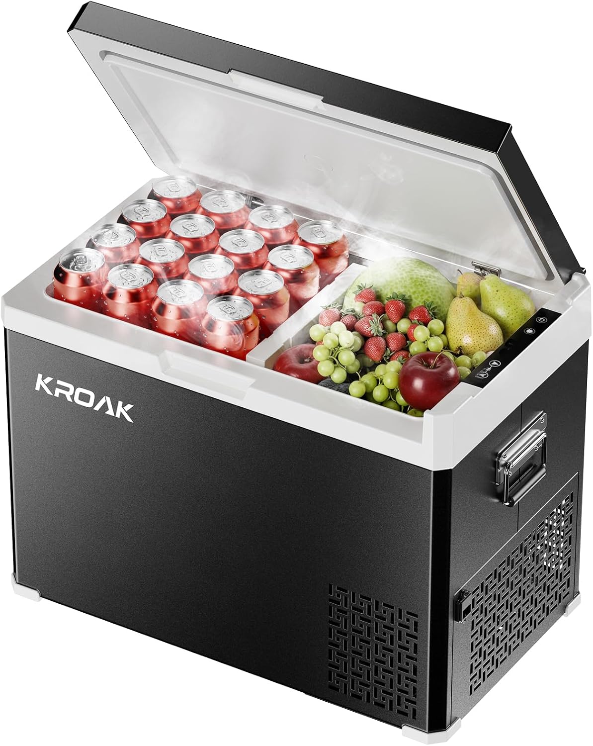KROAK Kühlschrank, 230 V, 40 L, Schwarz/Weiß, Kompressor Kühlbox mit Dualzone -20°C bis 20°C, Mobiler Camping für Auto/LKW/Boot
