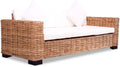 CIOURSTO Sofa, Braun/Weiß, 3-Sitzer, Natürliches Rattan Lounge, Rattan mit Sitz- & Rückenpolster und Kissen, Couch Sitzmöbel (3-Seater)