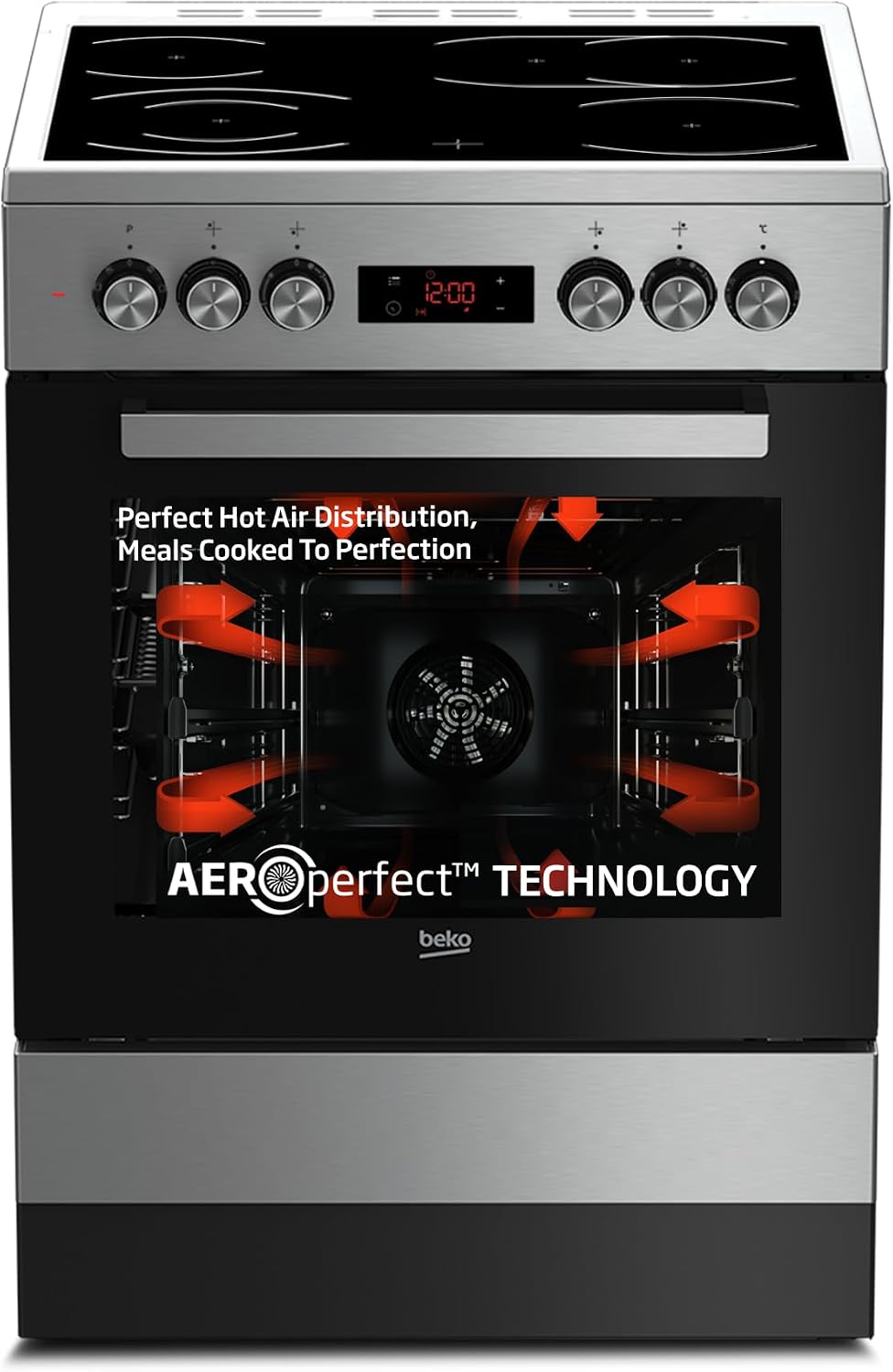 Beko Kochfeld, 60 cm, 72 l, Silber, FSM67320GXS freistehend Herd, Multifunktionsofen mit Ceran, Garraum-Volumen