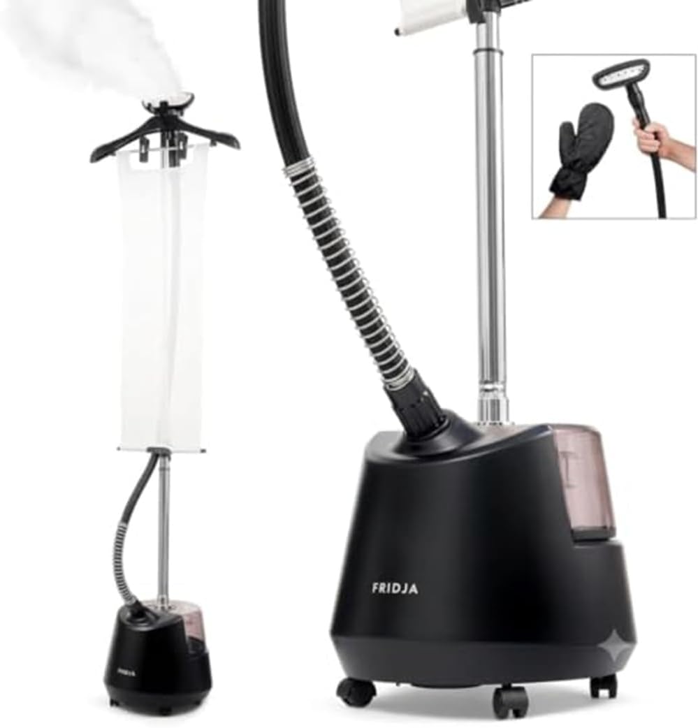 Fridja Dampfglätter, 2200 W, 3 L, Schwarz, f1200 Clothes Steamer Pro, stehend für Anzüge, Kleider, Feines und Gardinen