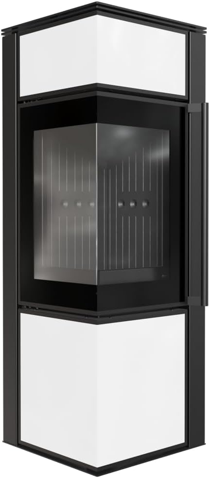 kratki Kaminofen, 150 mm, 8 kW, weiß, TORA/S Stahl - BImSchV 2 - Ø Rauchrohr - es Glaspaneel mit, langlebig & einfache Reinigung
