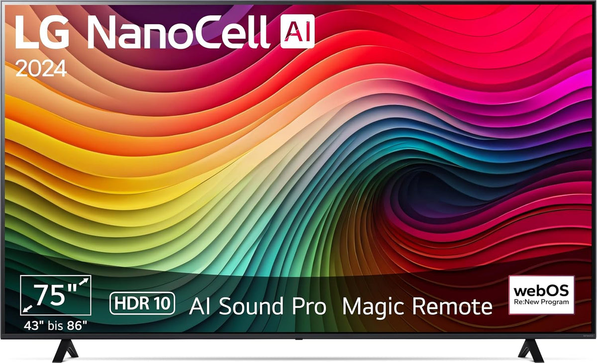 LG Fernseher, 190 cm, Schwarz, 75NANO81T6A TV 75' NanoCell (α5 Gen7 4K AI-Prozessor, webOS 24, HDR10, bis zu 60Hz) [Modelljahr 2024]