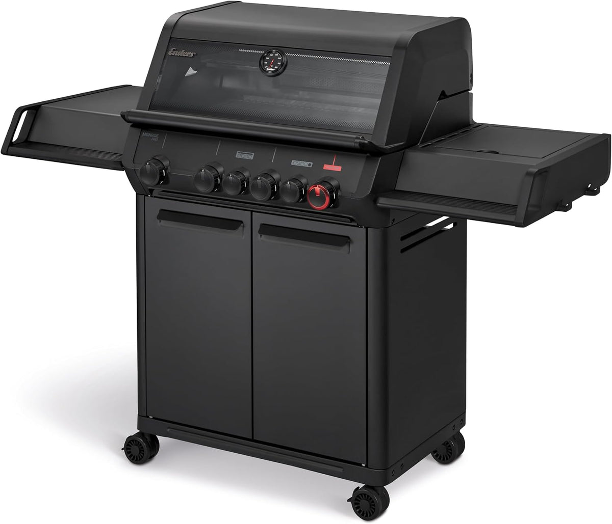 Enders Gasgrill, Schwarz, Monroe Pro 4 SIKR Turbo Shadow inkl. Seargrate, 4-Brenner, mit Kocher, Infrarot-Heckbrenner
